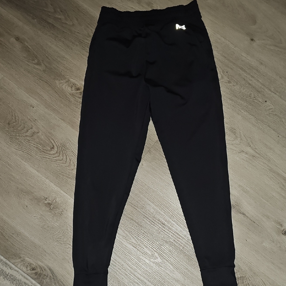 PINK Victoria's Secret Black Track Pants with Tapered Leg and Elastic Cuffs